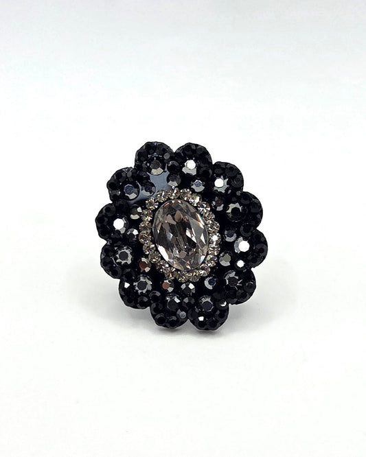 Black Floral Design Ring
