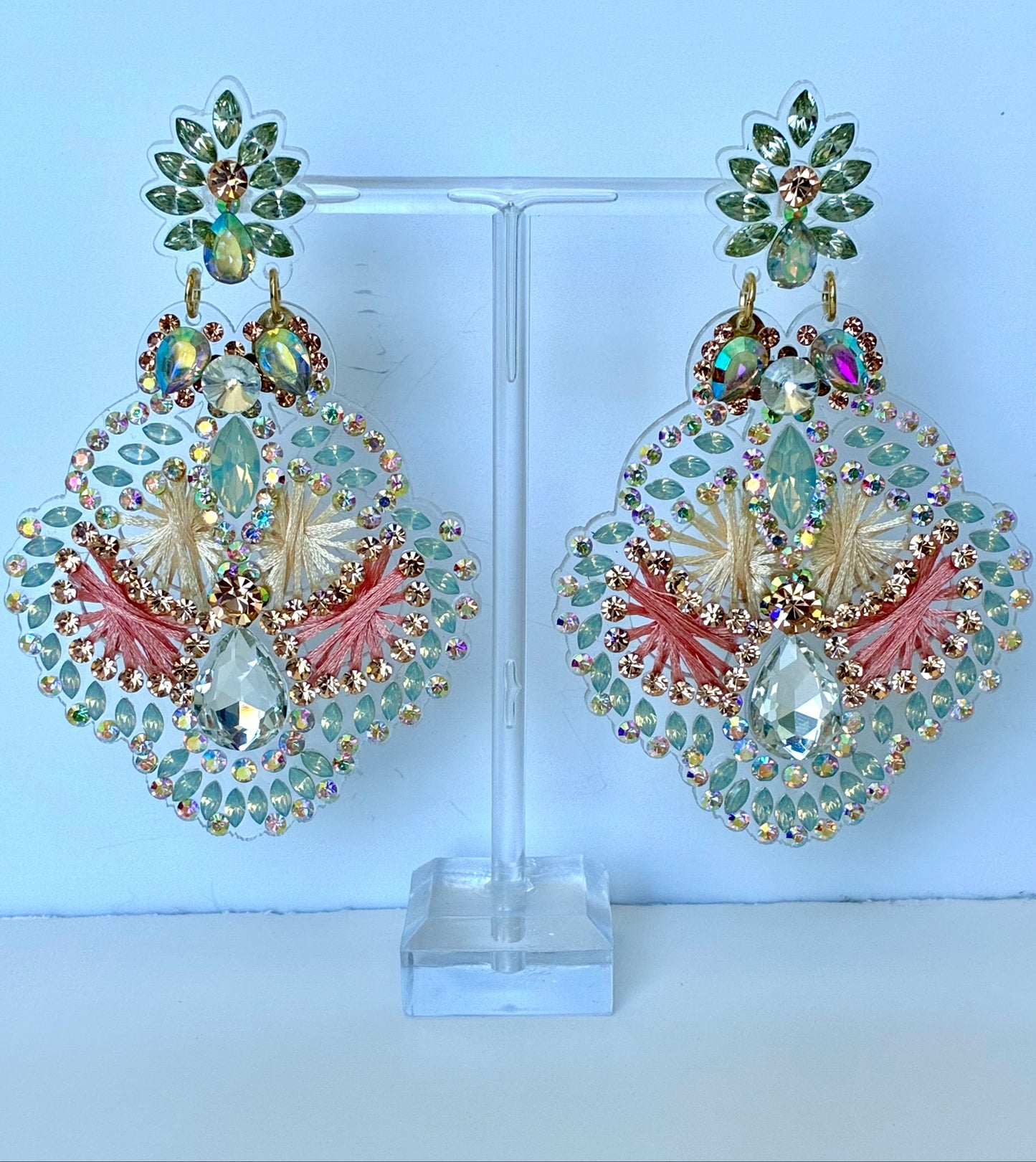 Green floral earrings