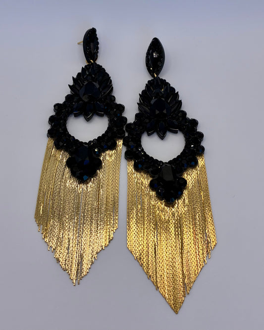 Black and golden fringe earrings