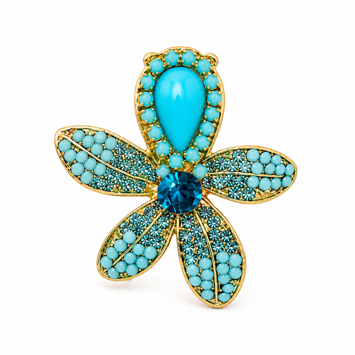 Turquoise Crystal Floral Statement Earrings