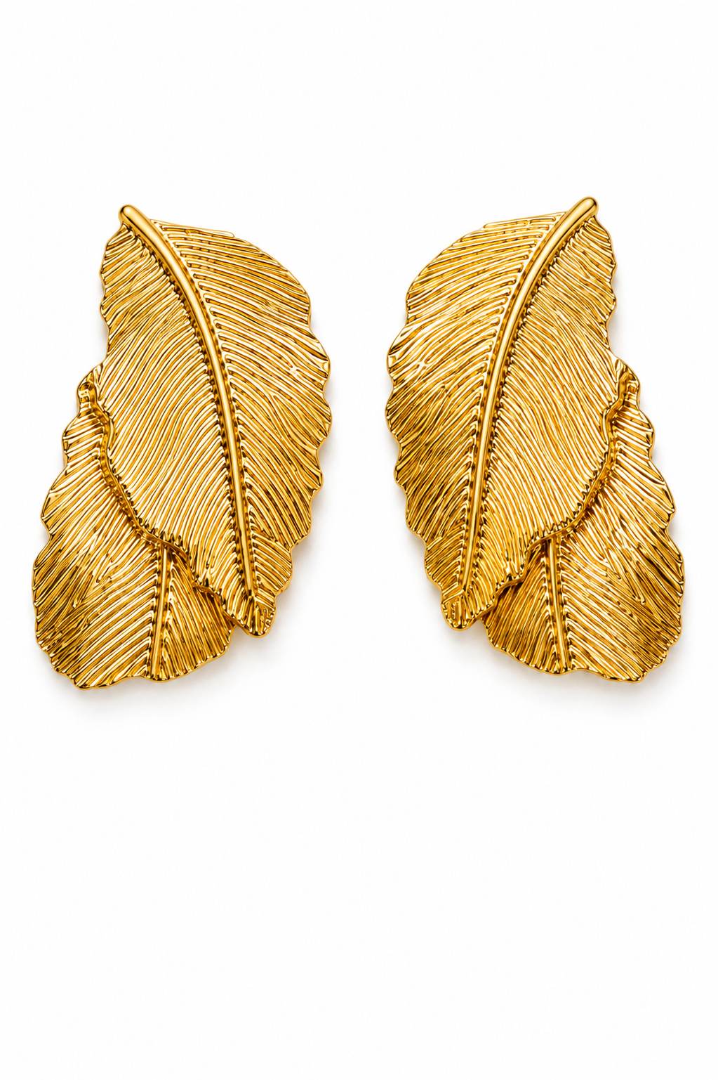 Gold Layered Leaf Statement Earrings