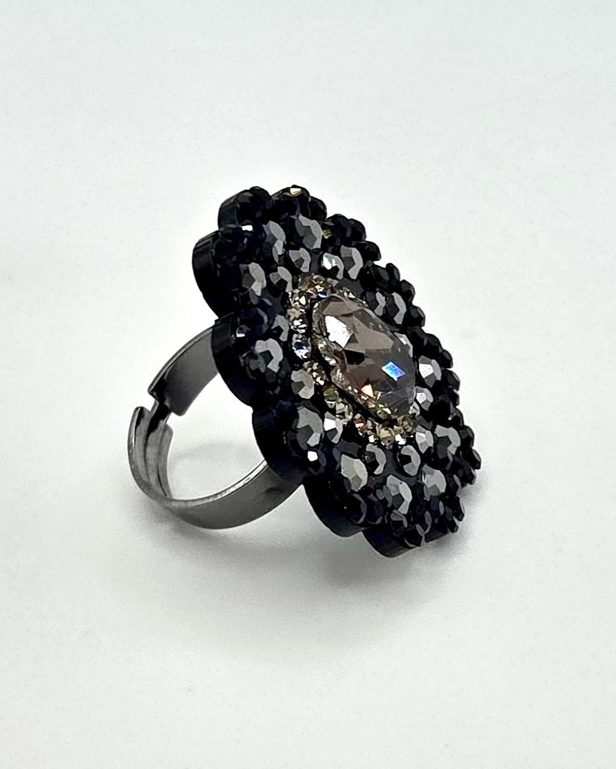 Black Floral Design Ring