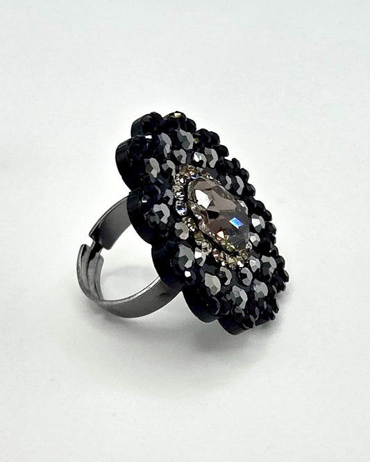 Black Floral Design Ring