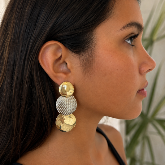 Gold and silver circular earrings