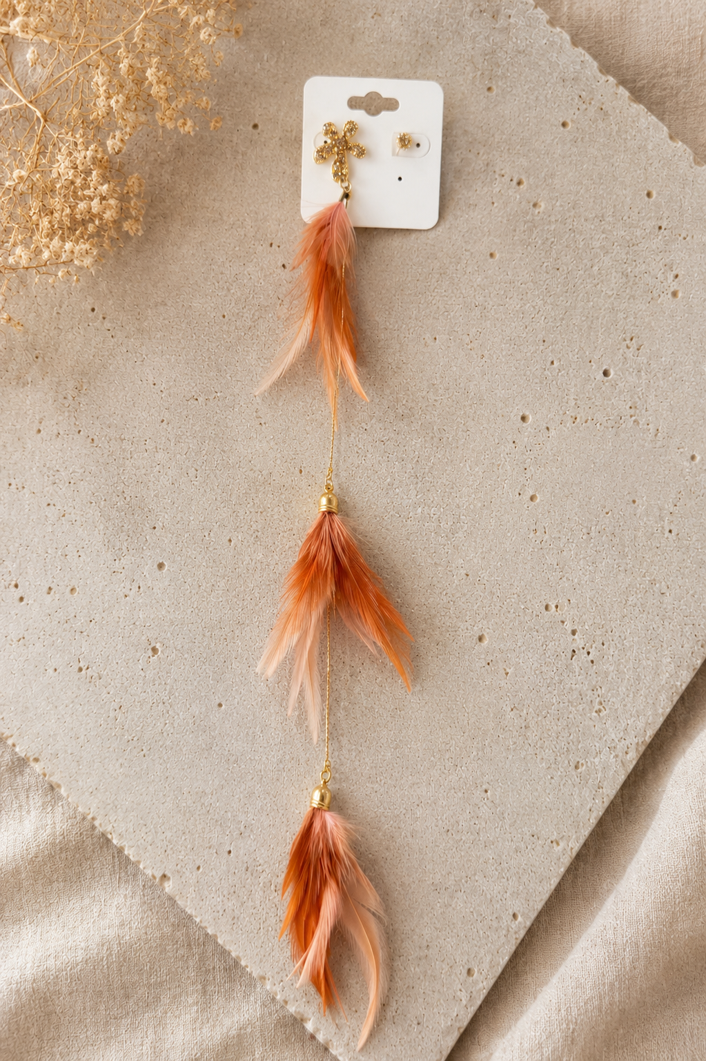 Gold Rose Feather Earrings