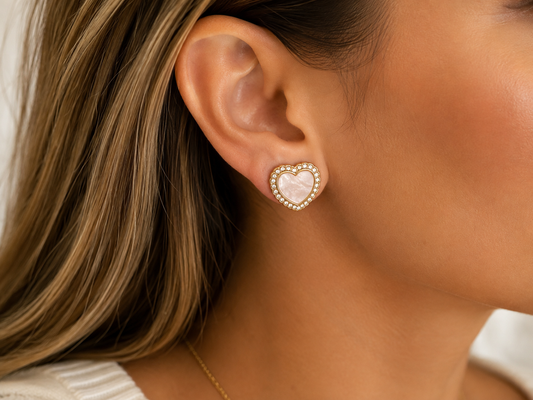 Blush Heart Crystal Stud Earrings