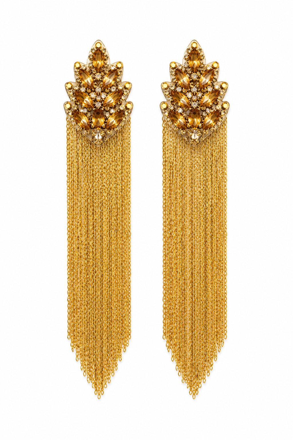 Gold Crystal Fringe Statement Earrings