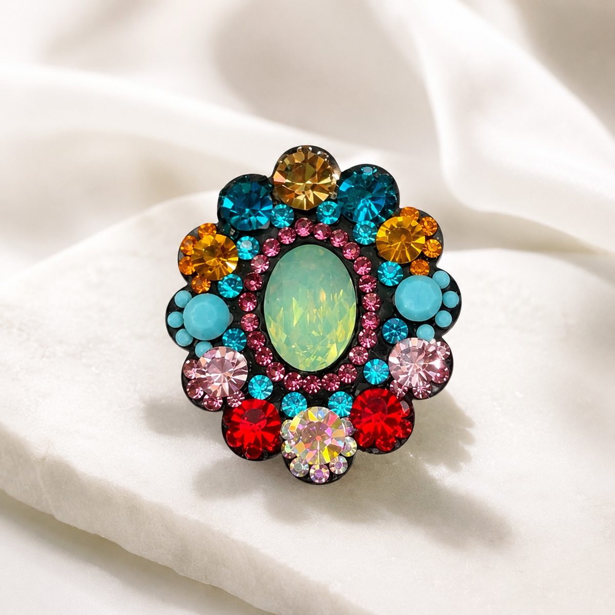 Multicolor Crystal Statement Ring