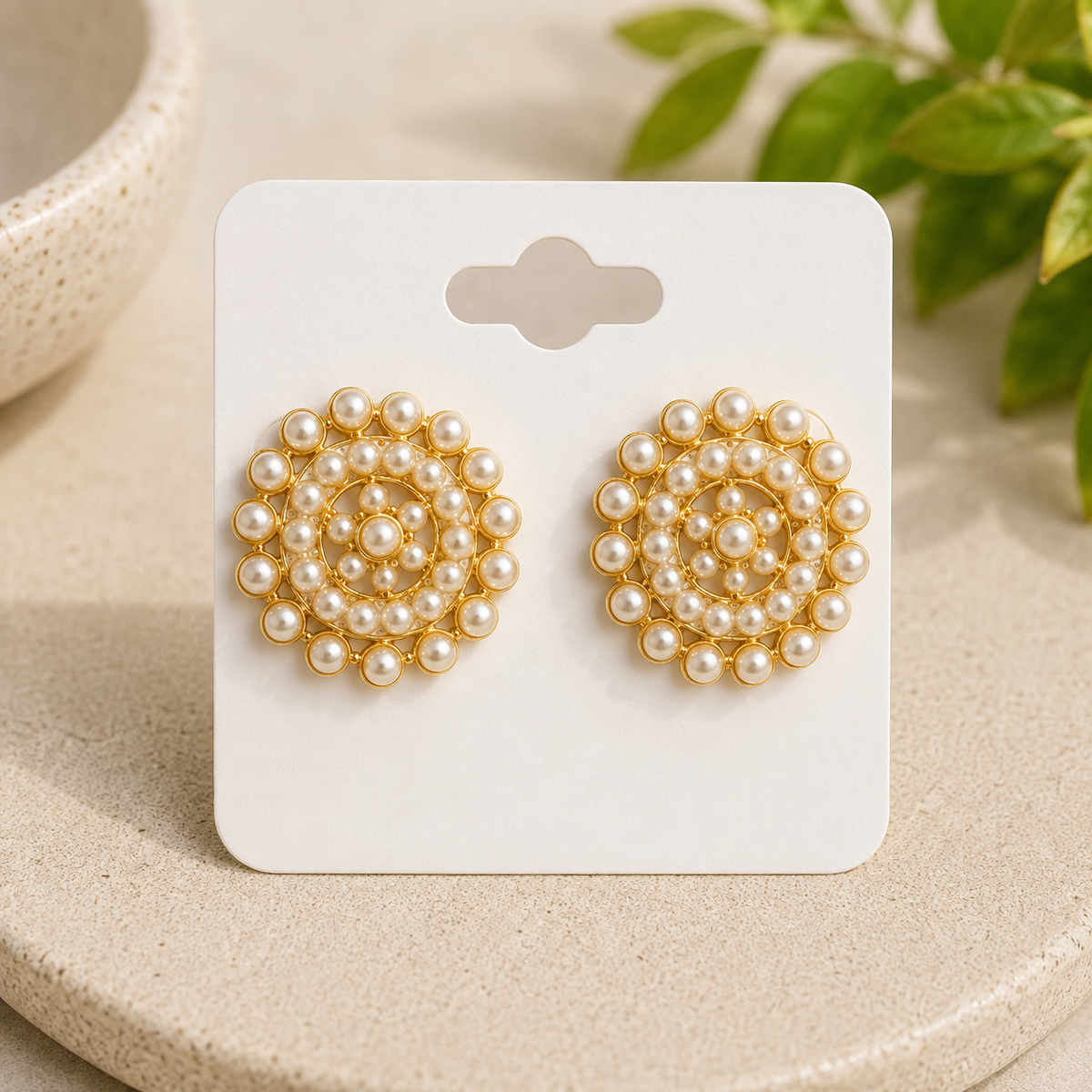 Gold Pearl Spiral Statement Earrings