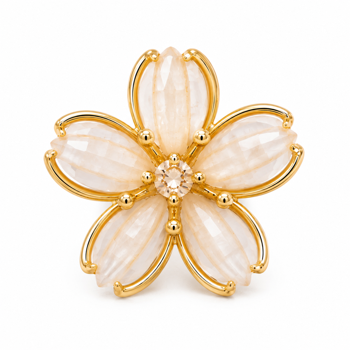 Ivory & Gold Floral Stud Earrings