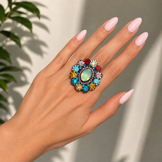 Multicolor Crystal Statement Ring