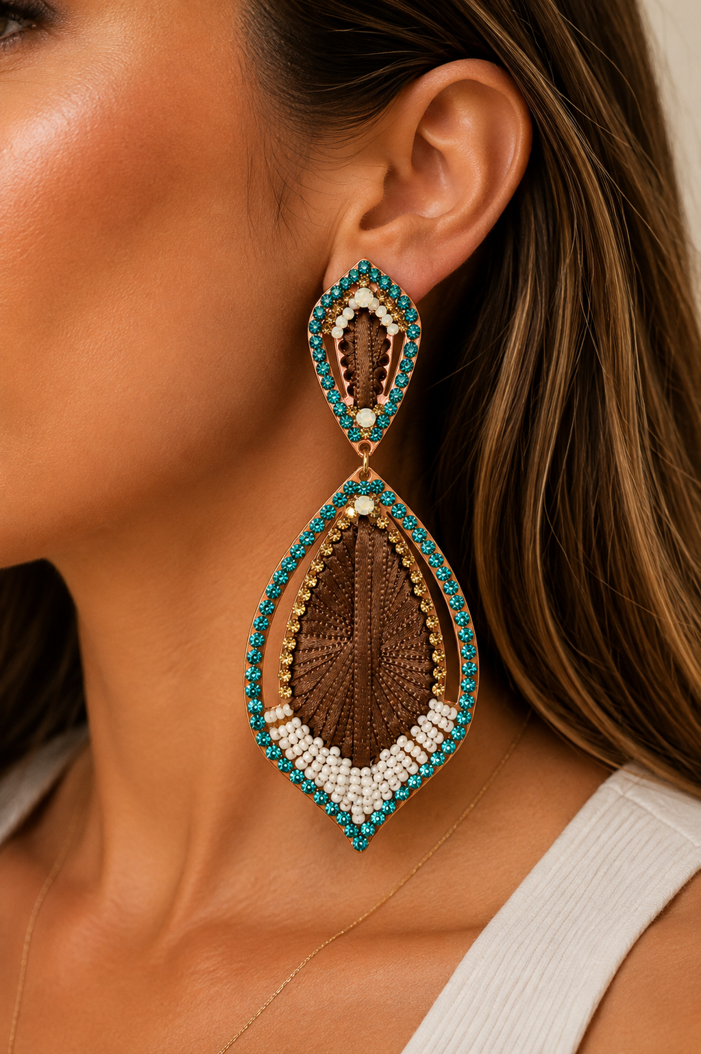 Turquoise & Bronze Beaded Statement Earrings