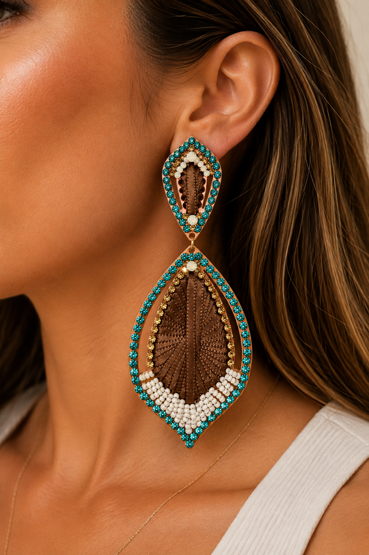 Turquoise & Bronze Beaded Statement Earrings
