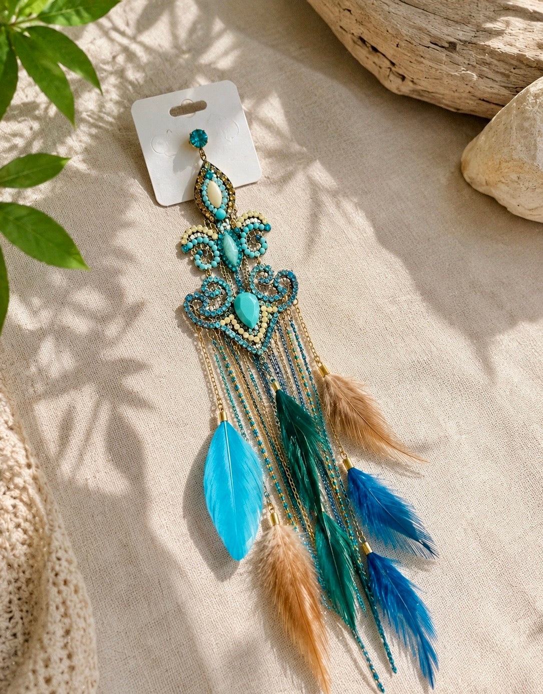 Fleur-De-Lis Blue Boho Earrings