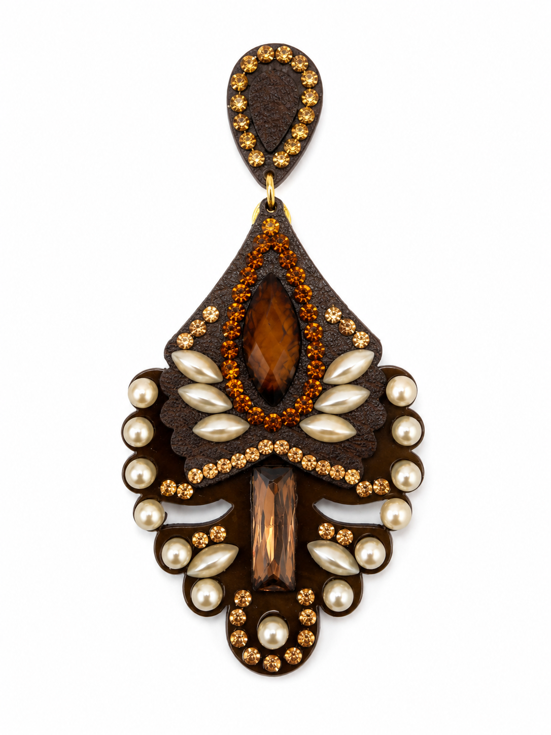 Bronze & Pearl Jeweled Statement Earrings