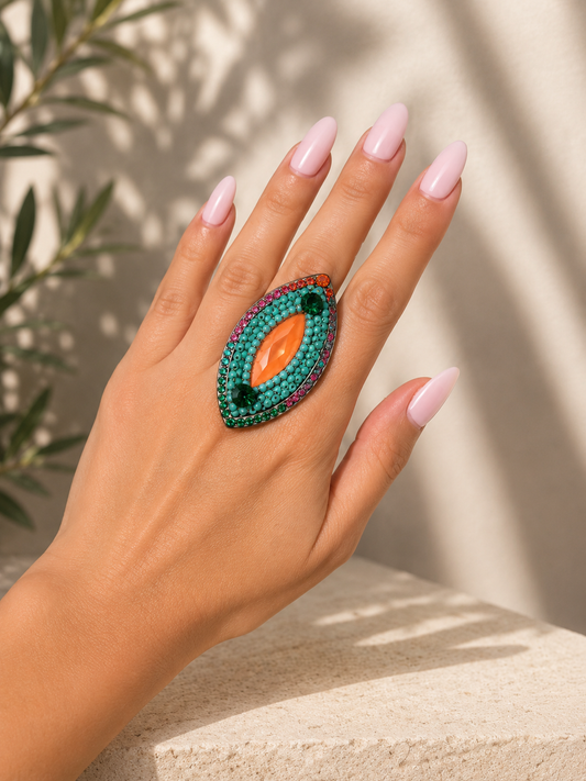 Radiant Coral Turquoise Ring