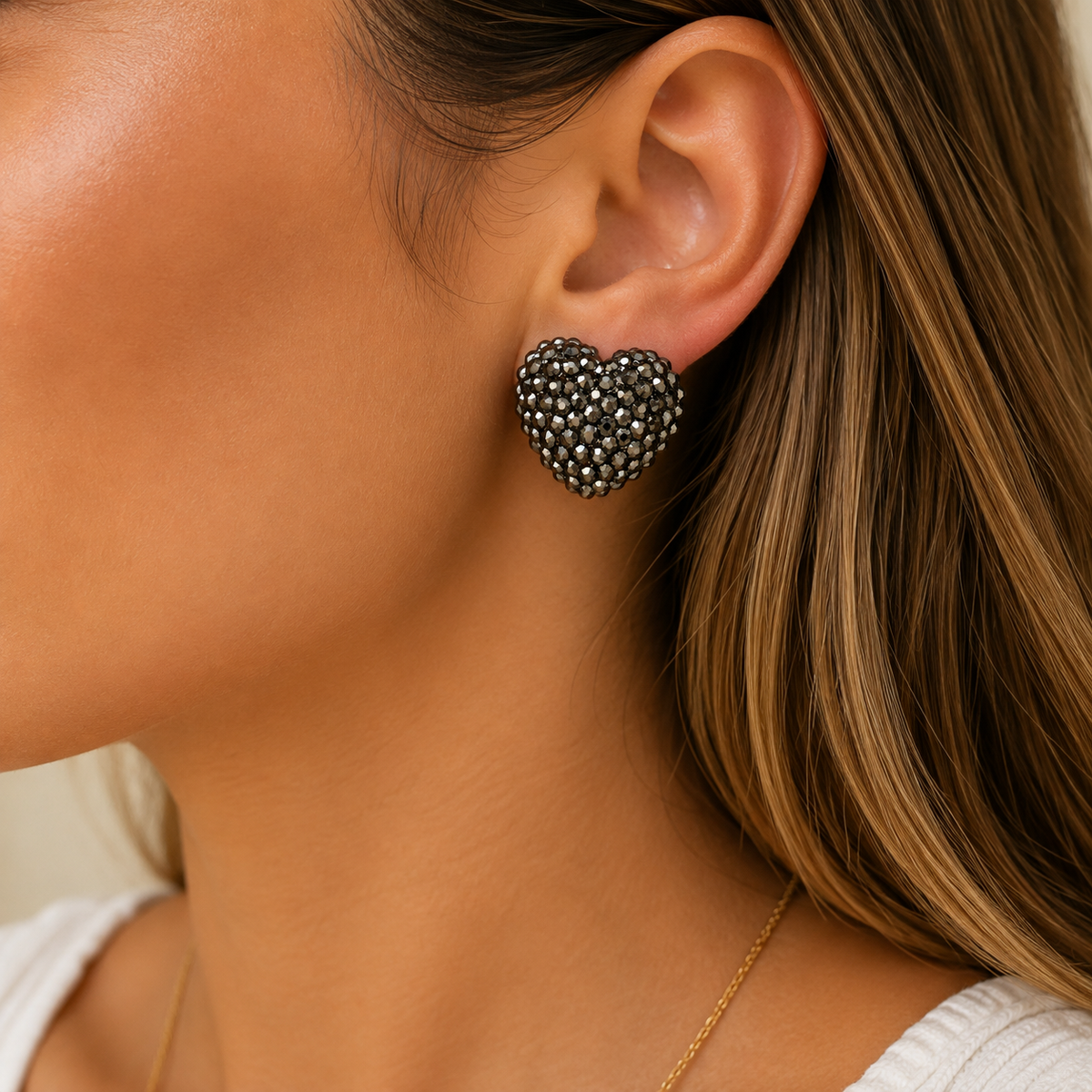 Gunmetal Crystal Heart Statement Earrings