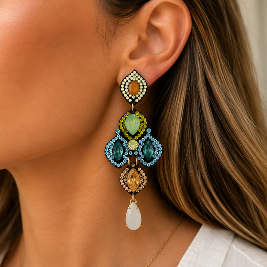 Multicolor Crystal Drop Statement Earrings