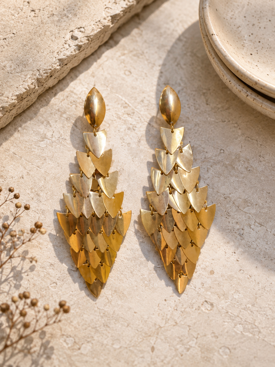 Gold Pyramid-Shaped Earrings