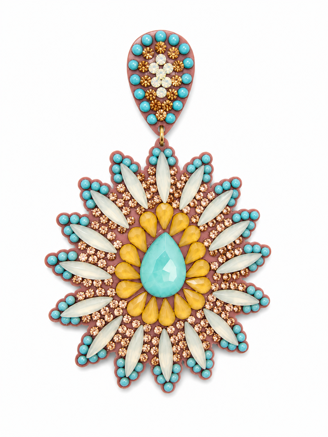 Turquoise Floral Crystal Statement Earrings