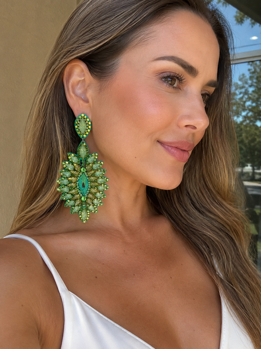 Green leaf-shaped earrings