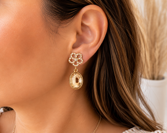 Champagne Crystal Floral Drop Earrings