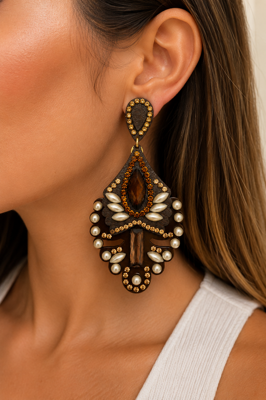Bronze & Pearl Jeweled Statement Earrings