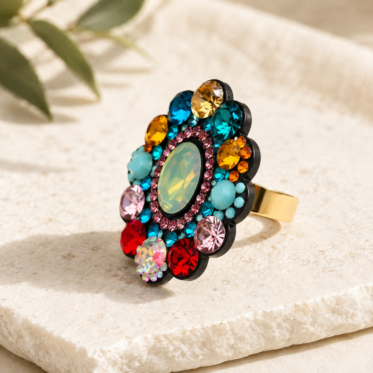 Multicolor Crystal Statement Ring