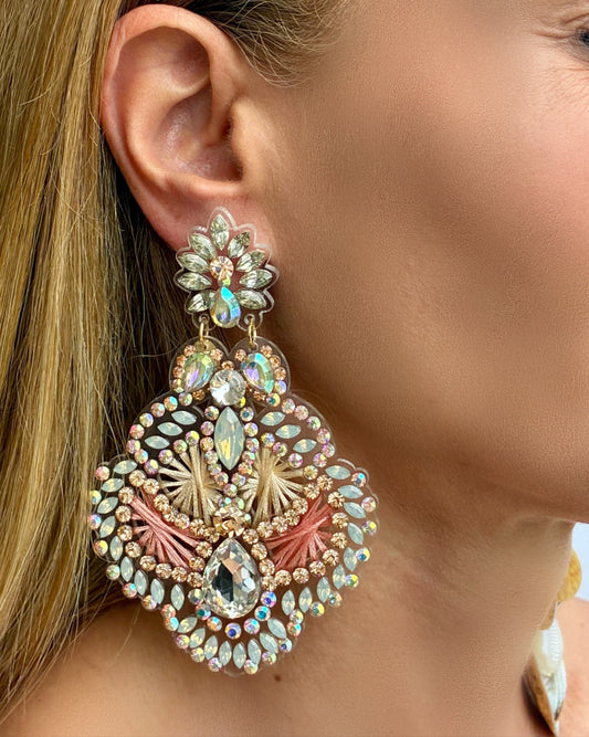 Green floral earrings