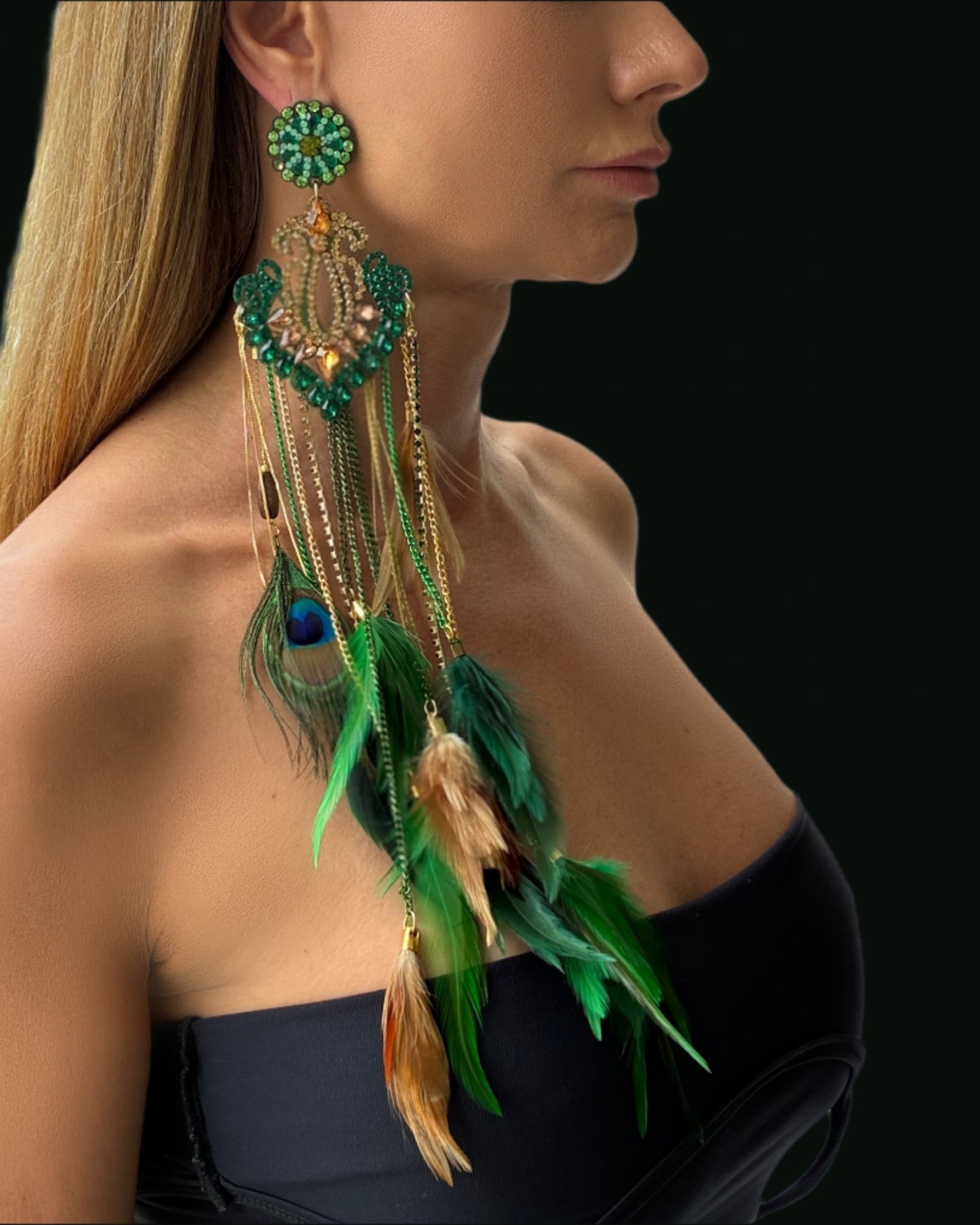Green Feathers Earrings