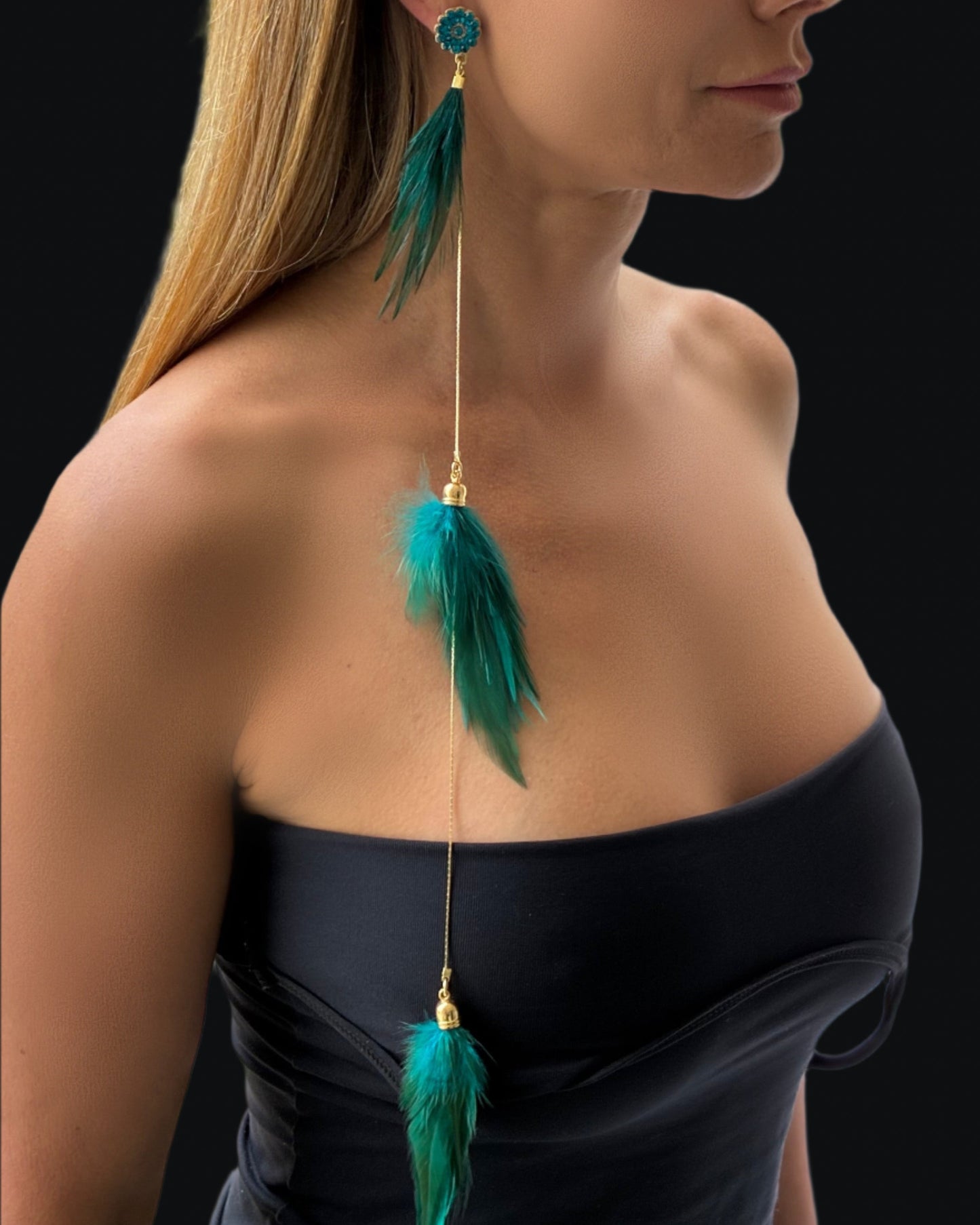 Turquoise green feather Earrings