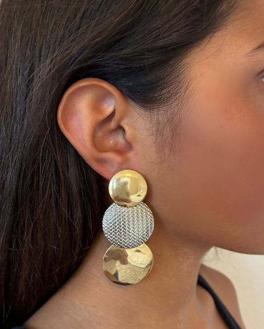 Gold and silver circular earrings