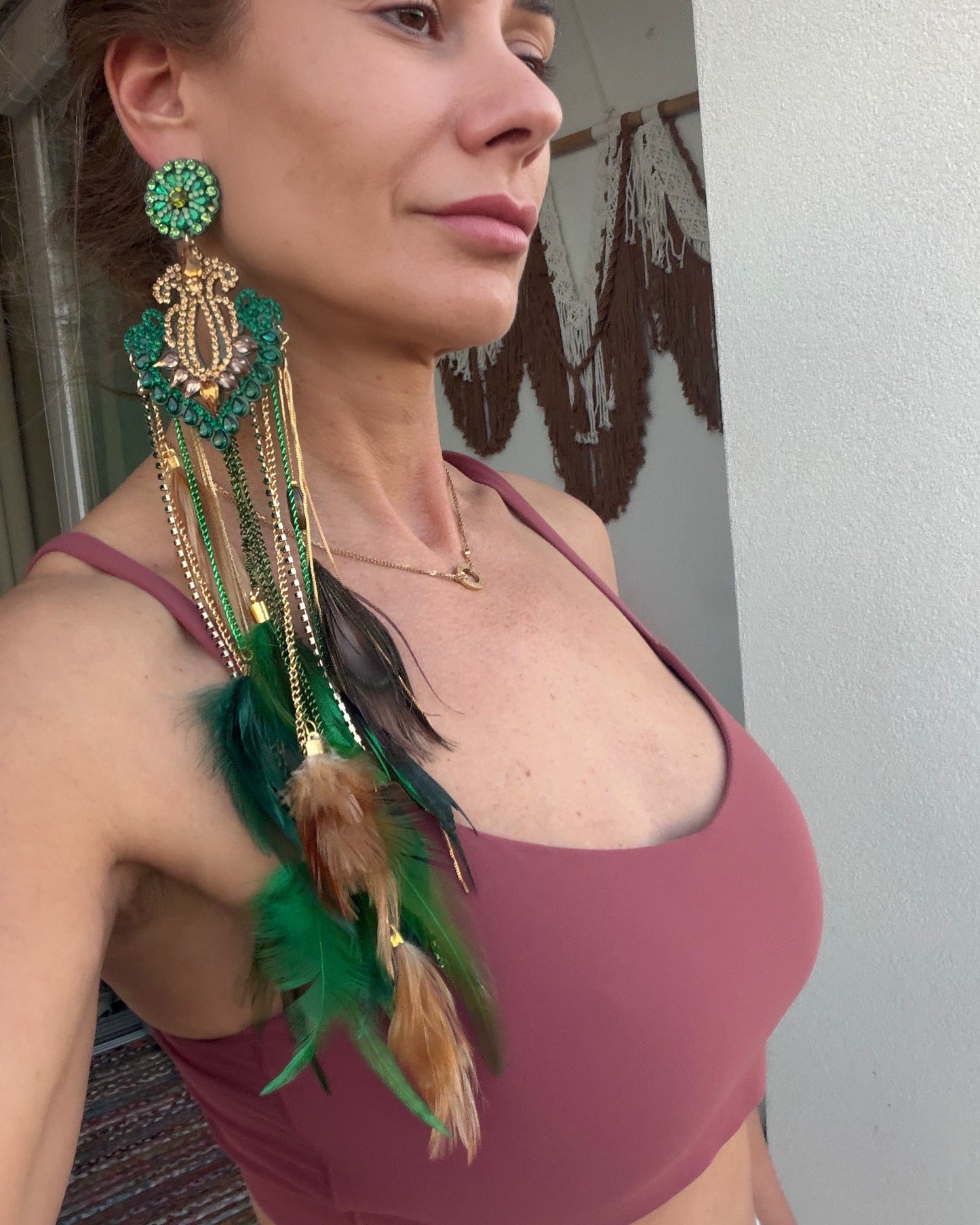 Green Feathers Earrings