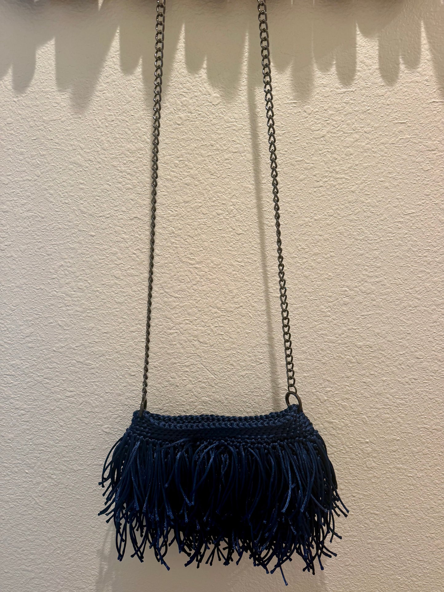 Midnight Blue Fringe Crochet Crossbody Bag