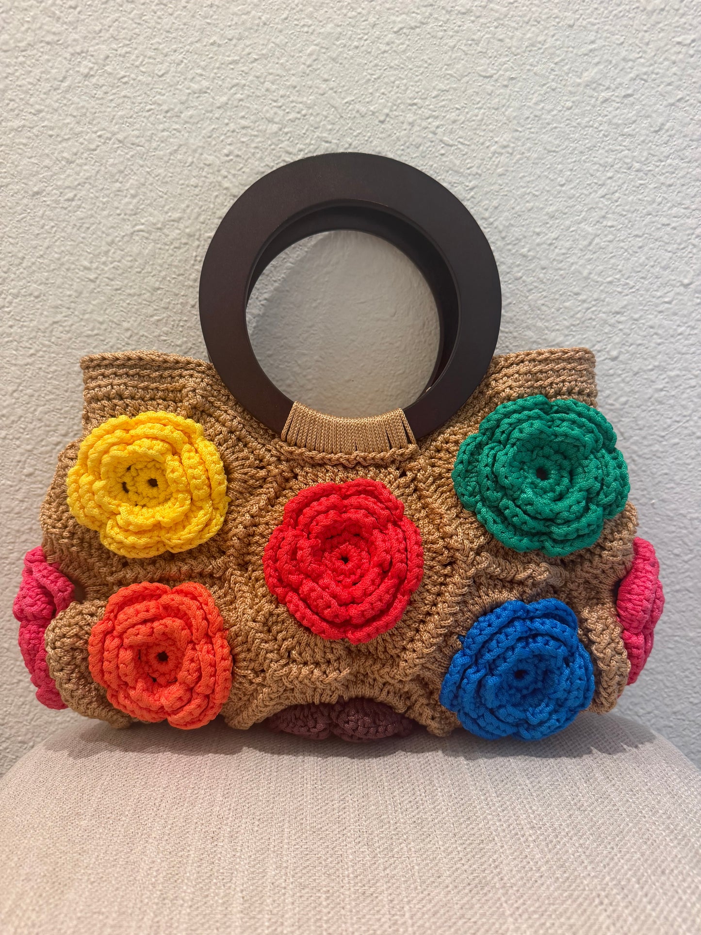 Boho Crochet Flower Tote Bag   Handmade