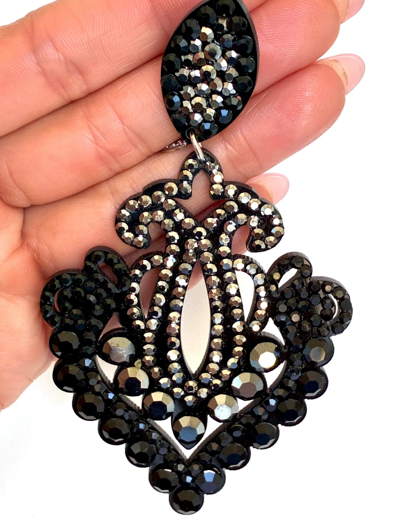 Black and silver chandelier earrings