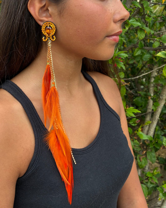 Orange Feathers Earrings