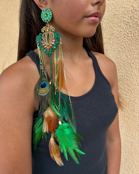 Green Feathers Earrings