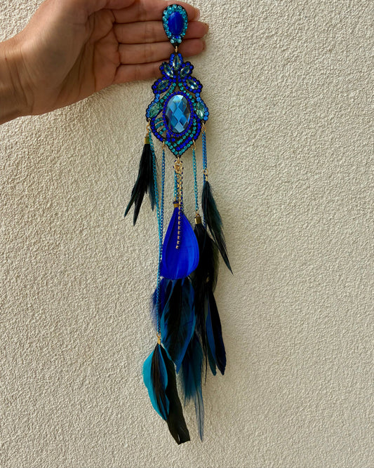 Royal Blue Feathers Earrings