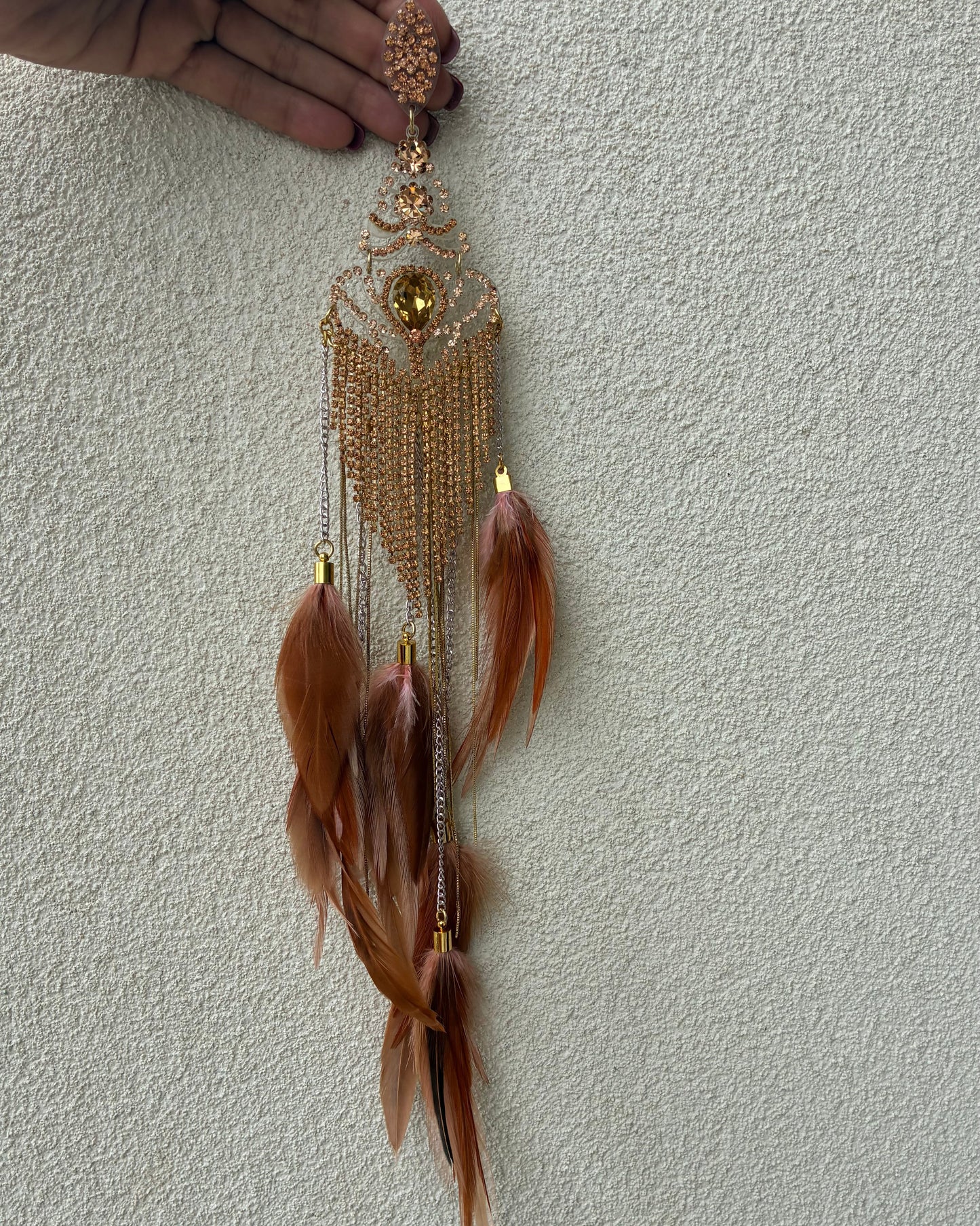 Gold Peach Feathers Earrings