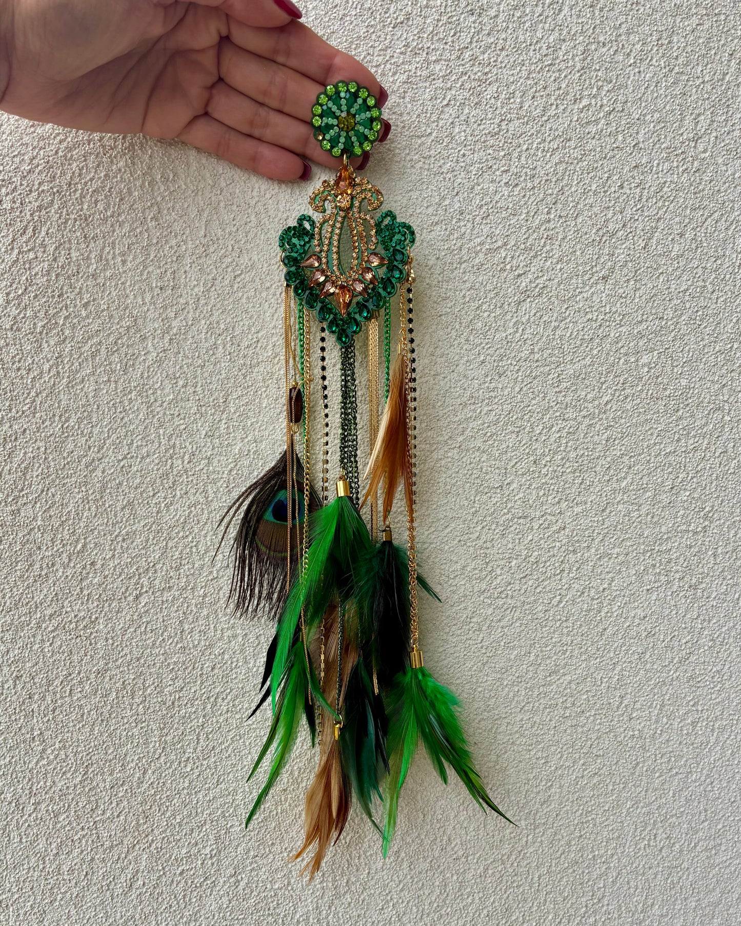Green Feathers Earrings