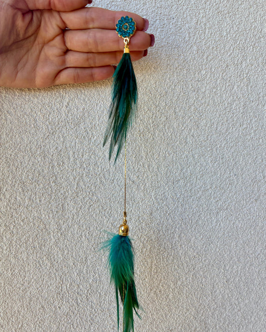 Turquoise green feather Earrings