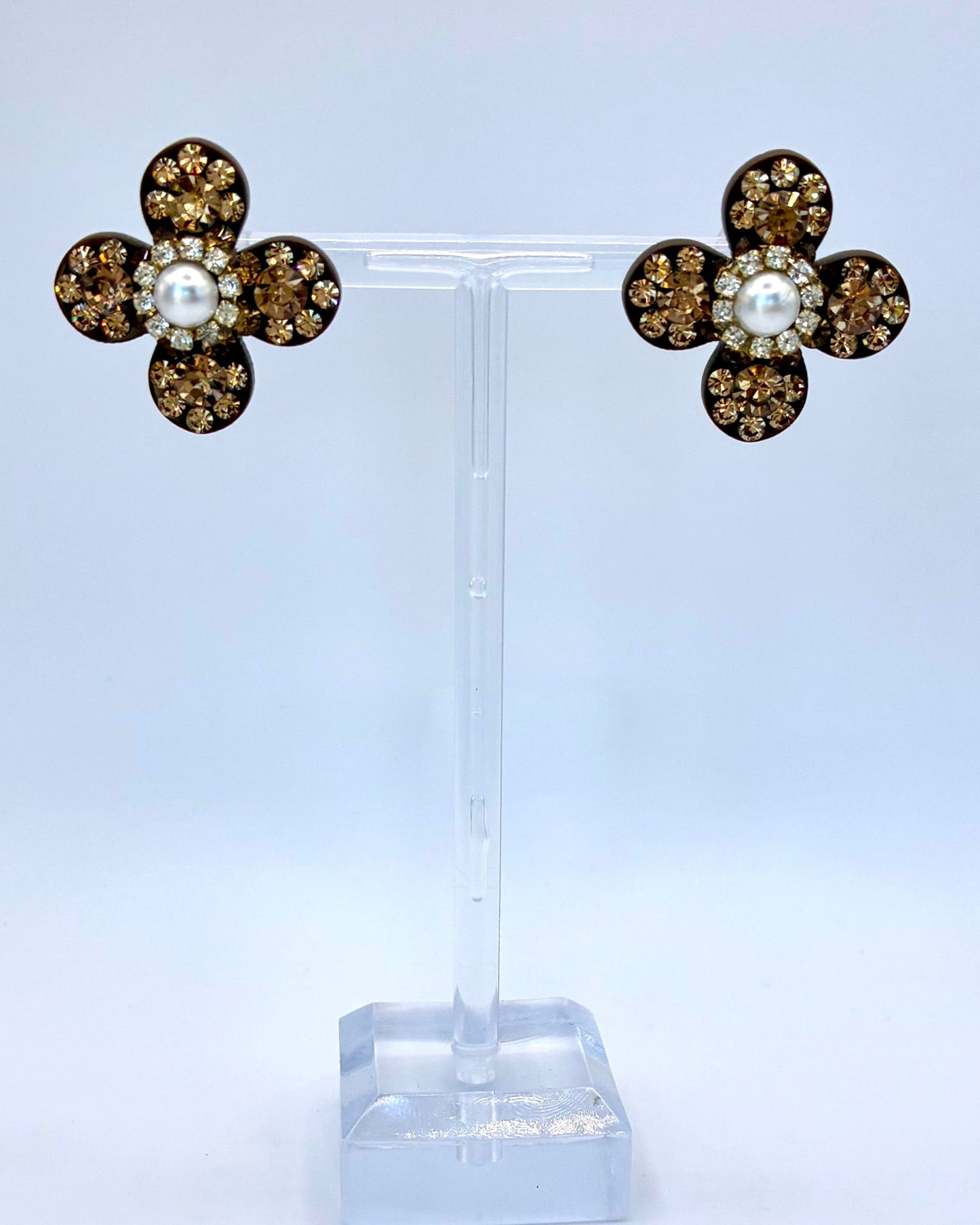 Flower-Shaped Brown Earrings
