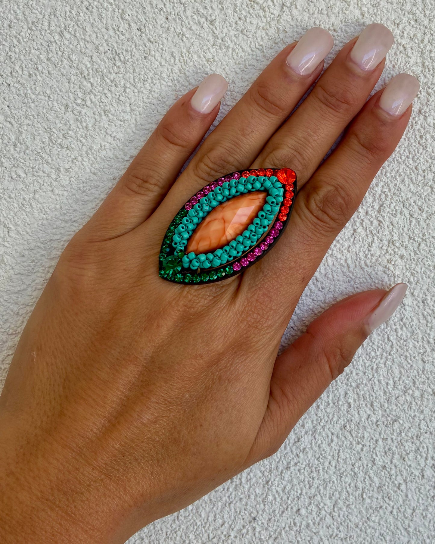 Radiant Coral Turquoise Ring